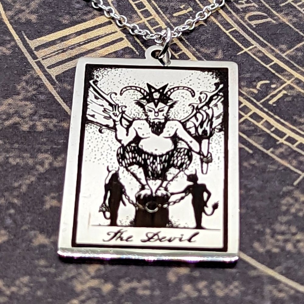 The Devil Tarot Card Silver Necklace